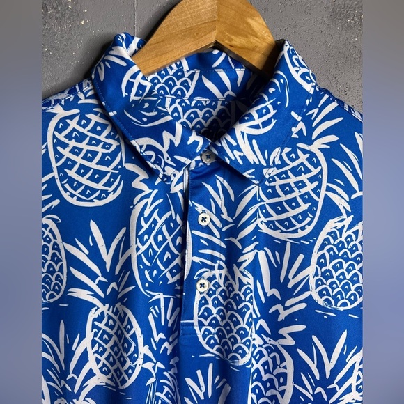 Chubbies Mens Thigh Napple Performance Polo Shirt Pineapple Print Blue Sz Small - Picture 3 of 8